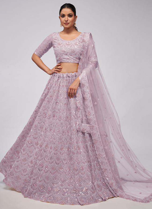 Soft Net Lilac Wedding Wear Sequins Work Lehenga Choli